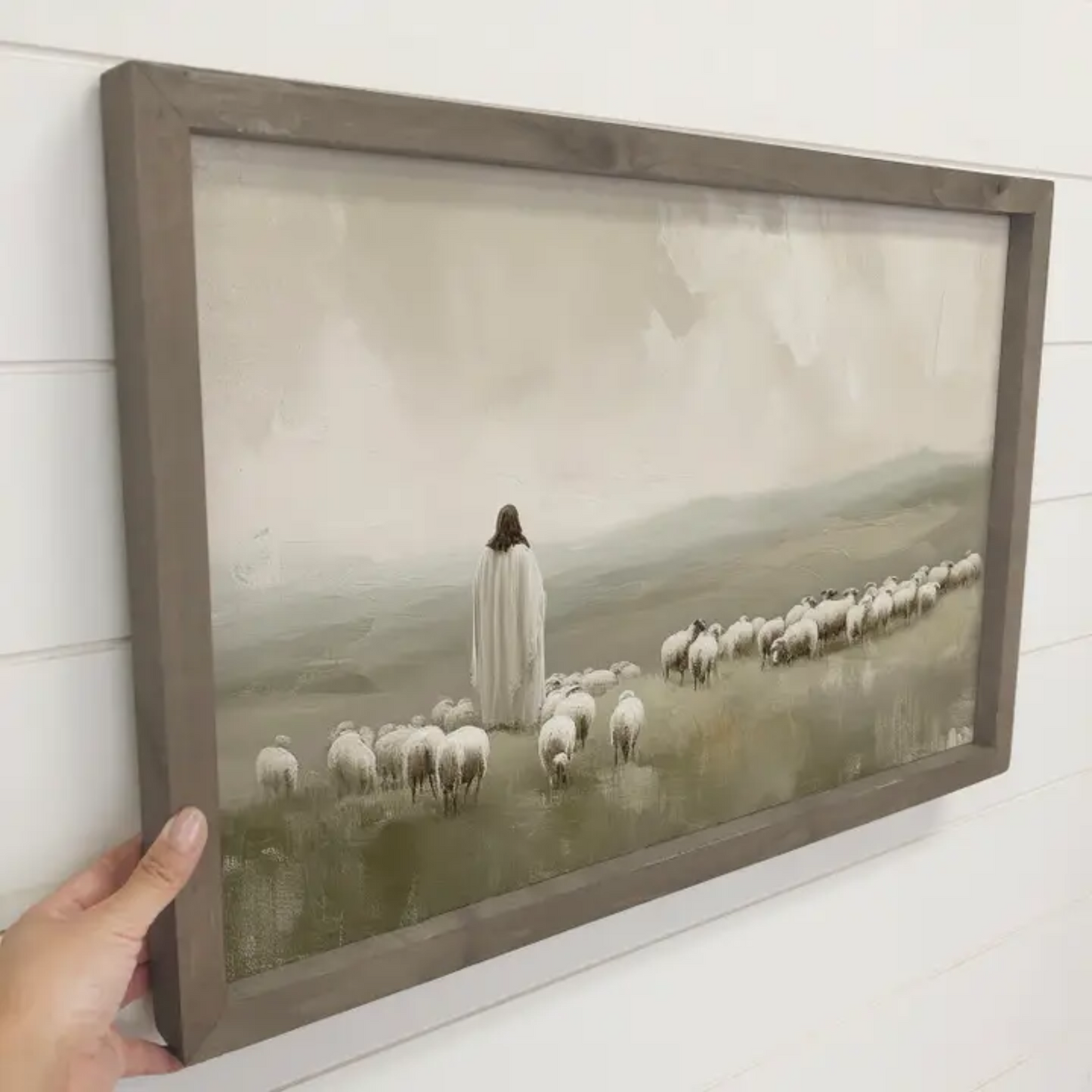 Jesus and His Sheep – Framed Canvas Wall Art (Multiple Sizes)