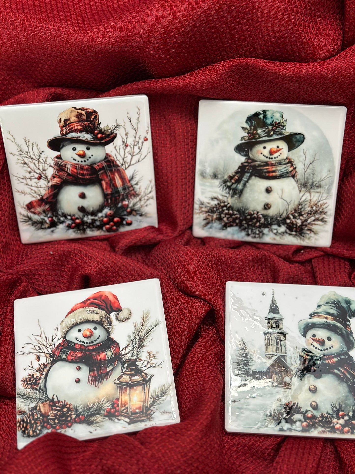 Vintage Snowman Coasters - Set of 4