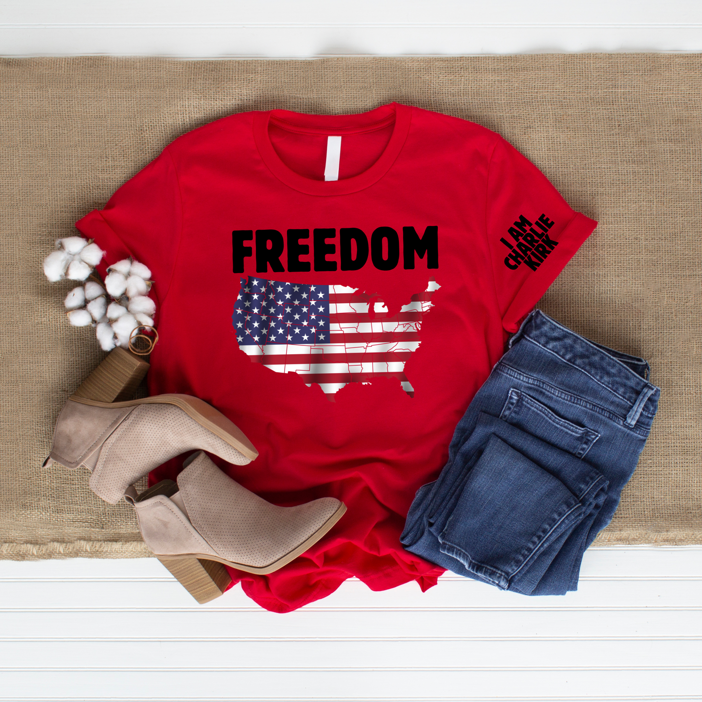 Patriotic T-Shirt – I AM CHARLIE / FREEDOM USA Map