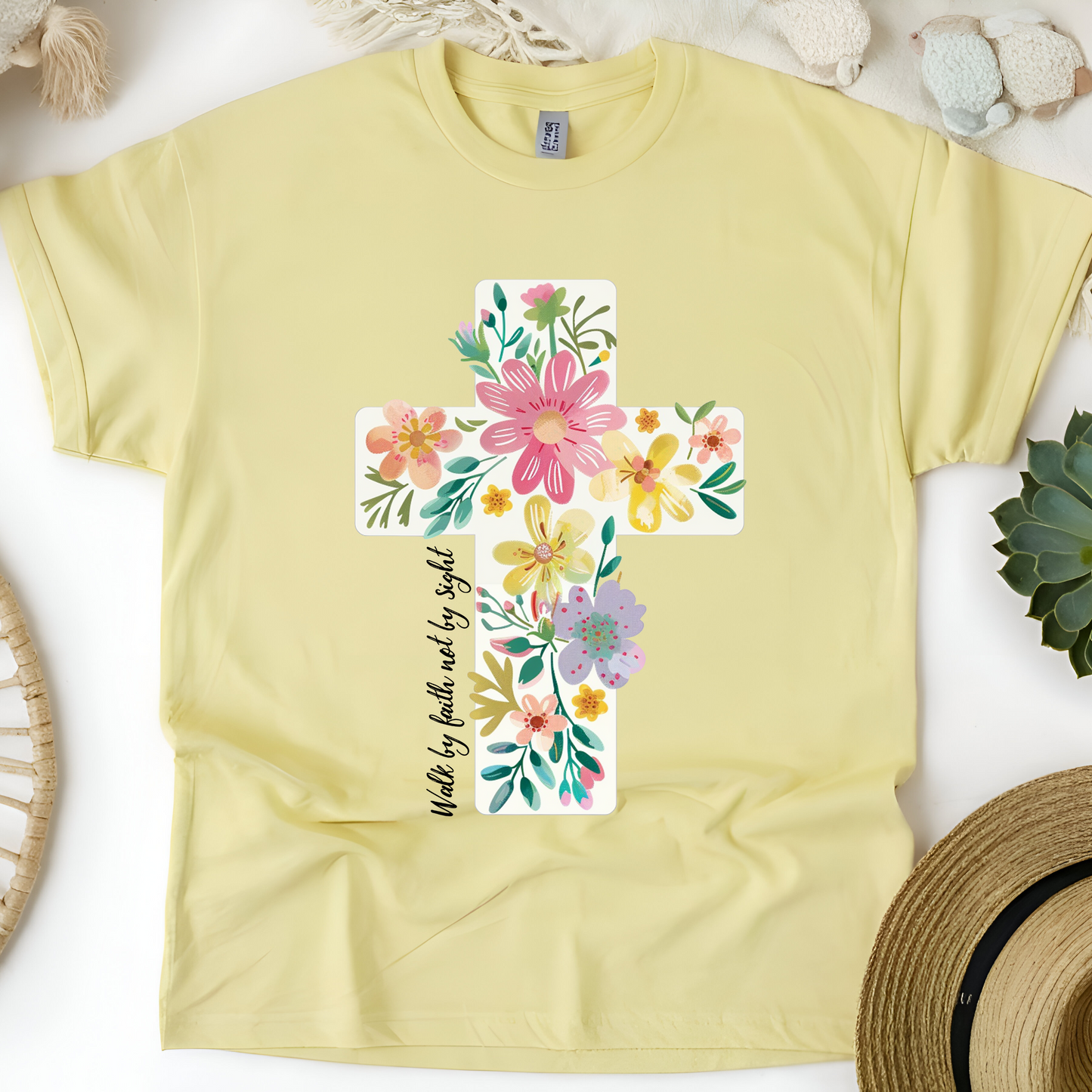 Jesus Is the Light – Walk by Faith Floral Cross Tee