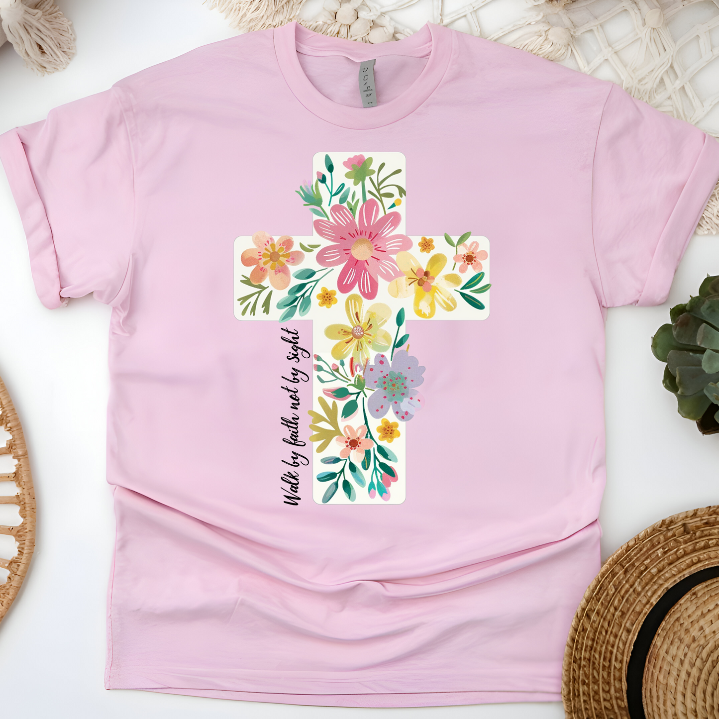 Jesus Is the Light – Walk by Faith Floral Cross Tee