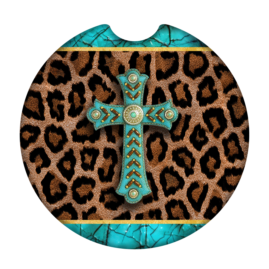 Turquoise Cross Car Coaster
