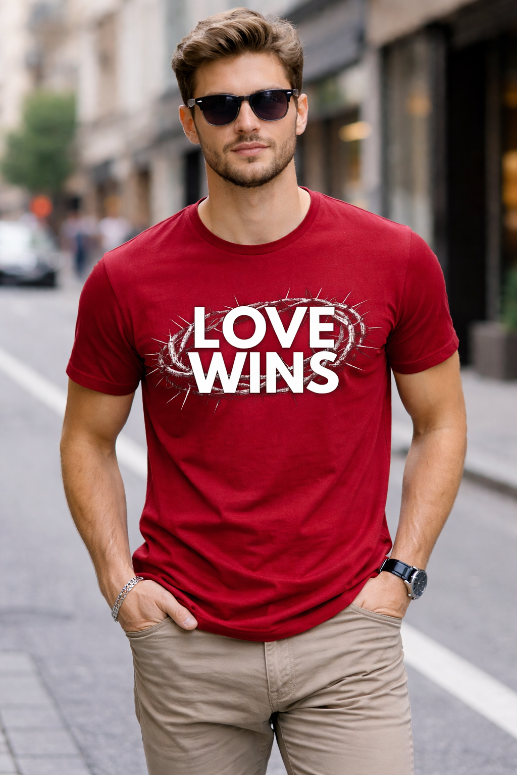 LOVE WINS Christian T-Shirt – Faith-Based Apparel | Gildan Softstyle Cardinal Tee