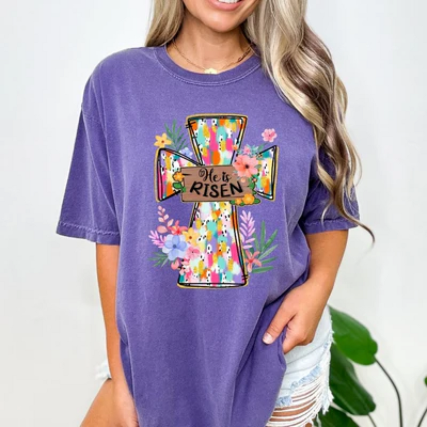 "He Is Risen" Pastel Cross T-Shirt – TCM Designs