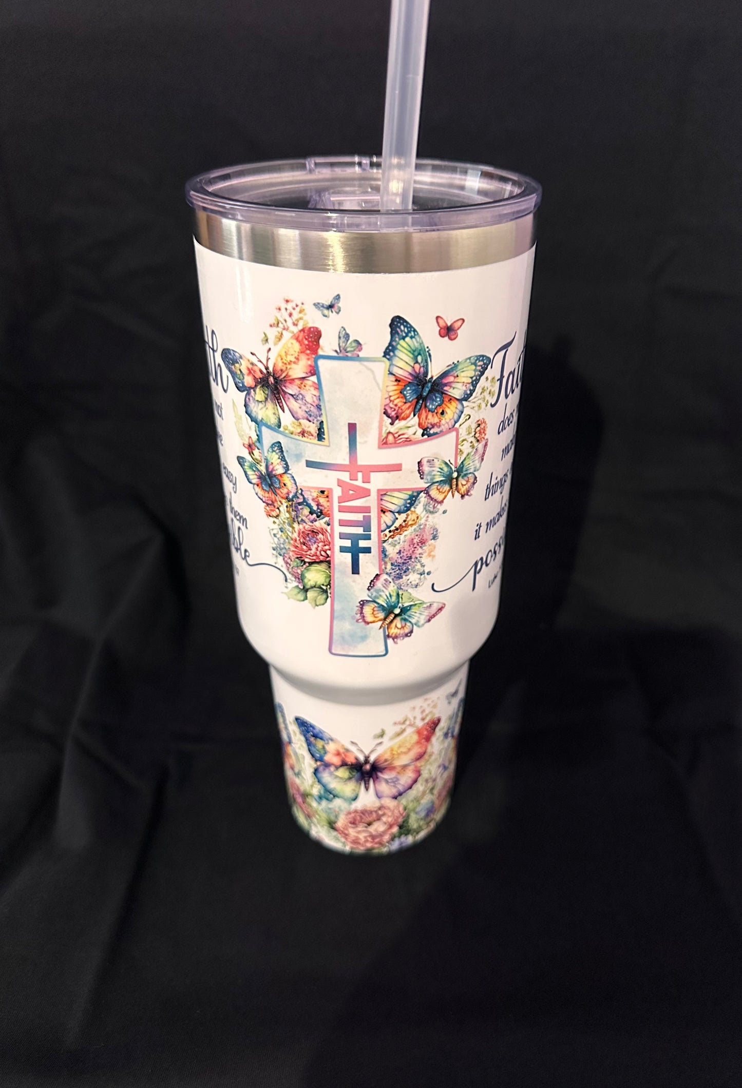 “Faith Makes It Possible” 40 oz Tumbler with Cross & Luke 1:37