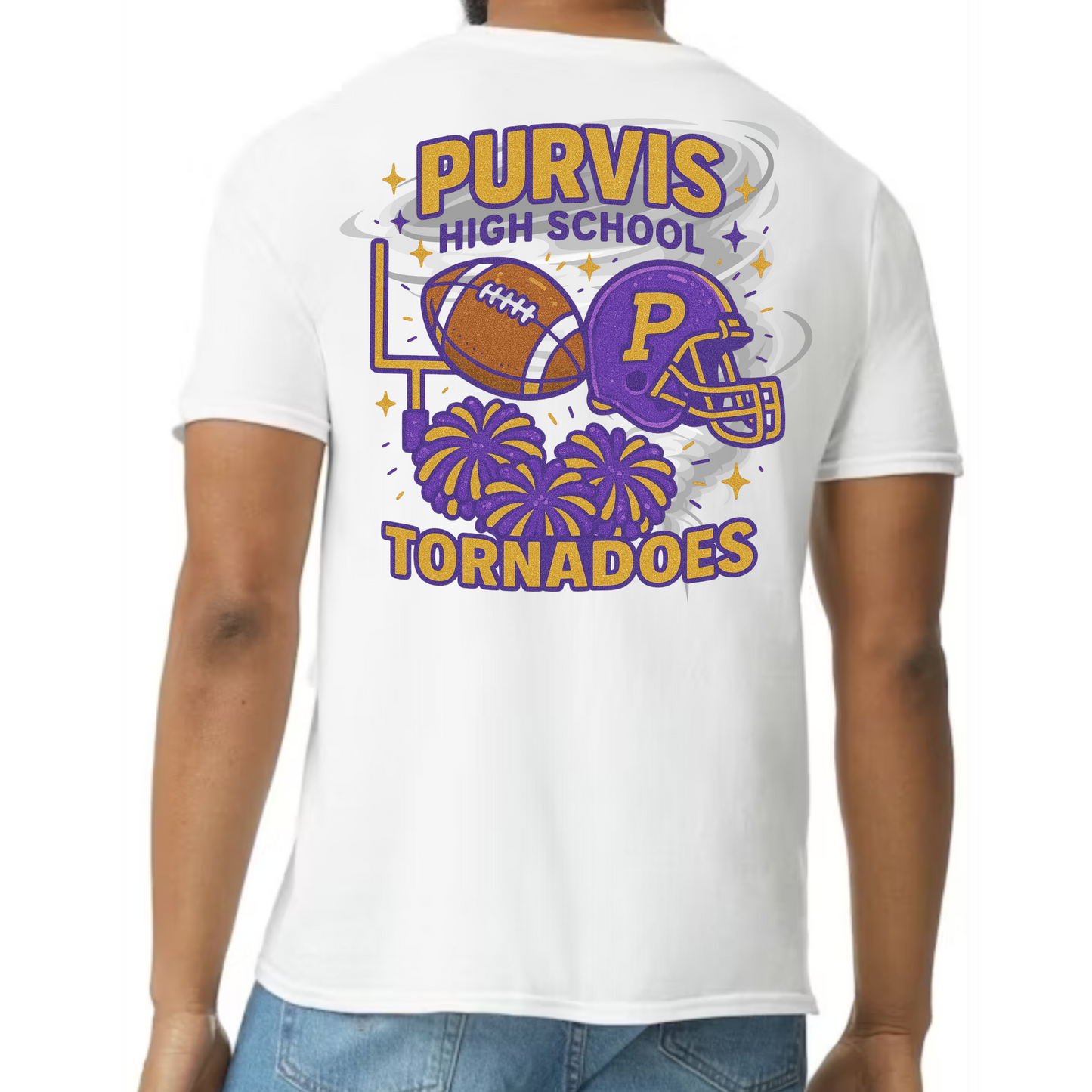 Purvis High School Tornadoes Spirit Tee – Purple & Gold Glitter Edition