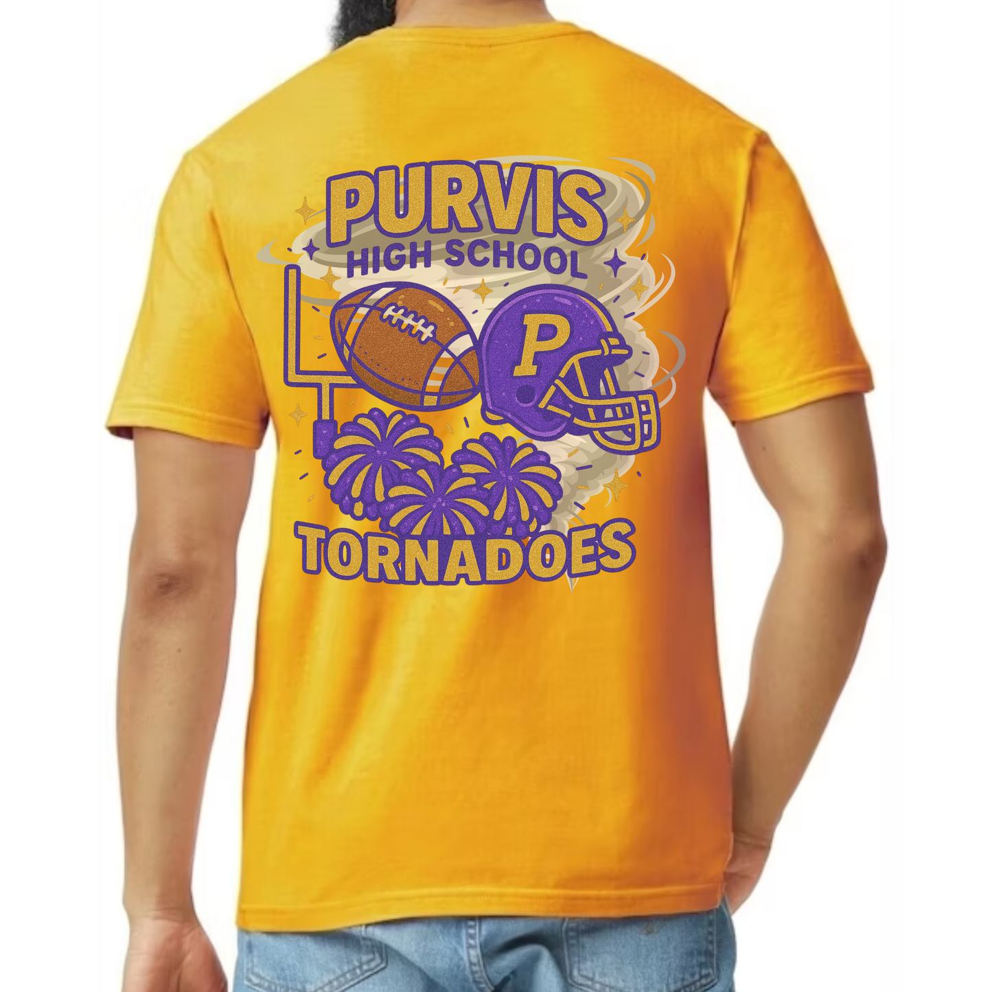 Purvis High School Tornadoes Spirit Tee – Purple & Gold Glitter Edition