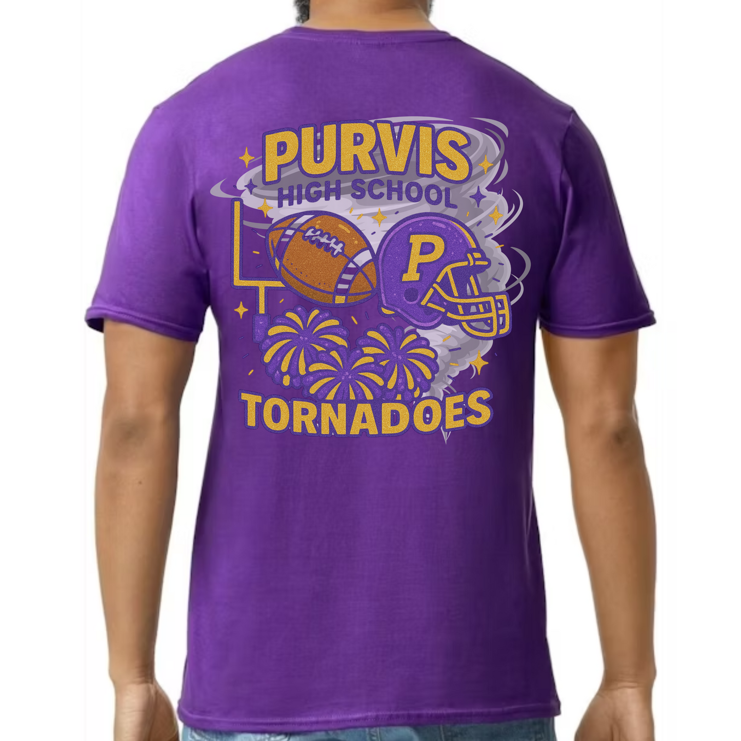Purvis High School Tornadoes Spirit Tee – Purple & Gold Glitter Edition