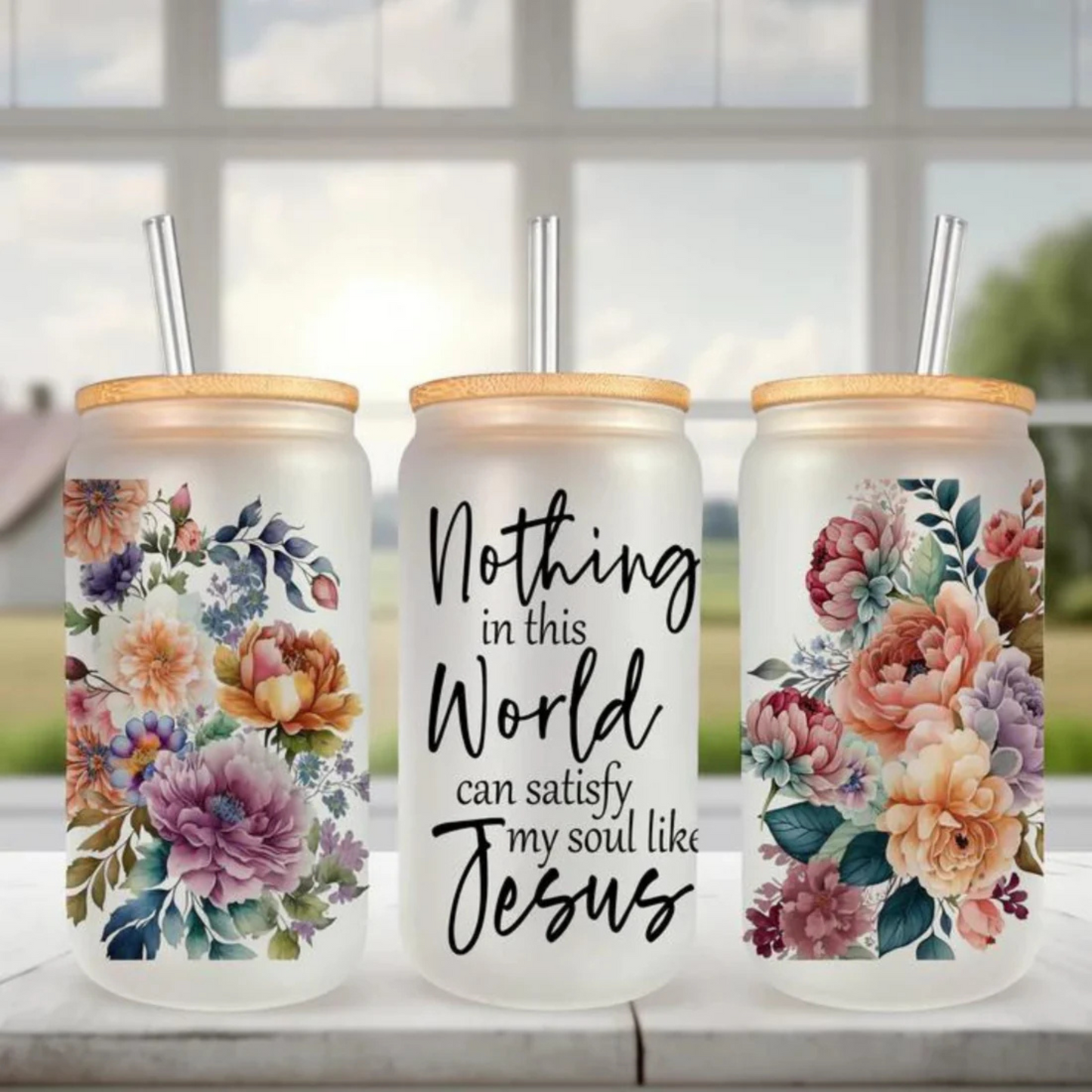 "Nothing In This World Can Satisfy My Soul Like Jesus" 18 oz Glass Cup by TCM Designs