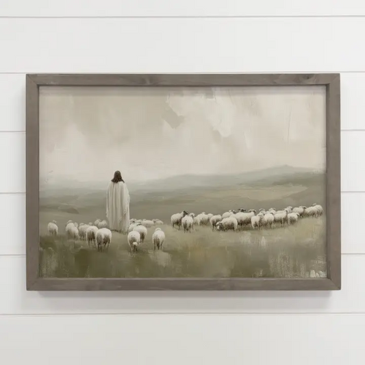 Jesus and His Sheep – Framed Canvas Wall Art (Multiple Sizes)