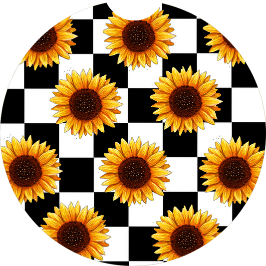 Checkered Sunflower Car Coaster