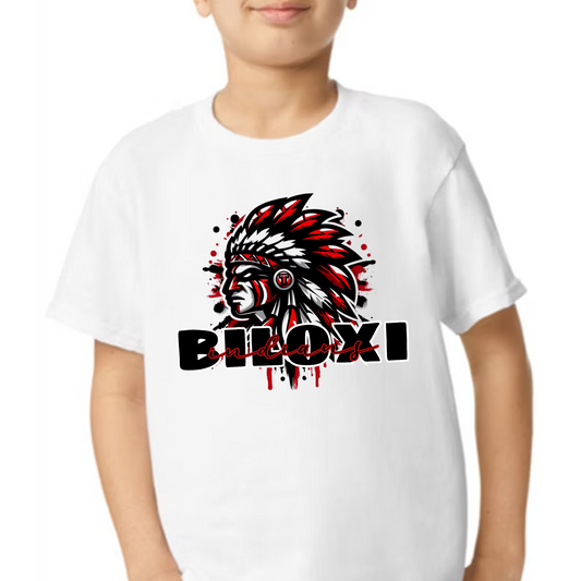 Biloxi Indians Splash Mascot Spirit Tee – Red, Black, and White Edition