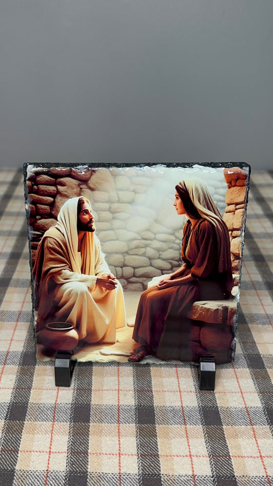 Sacred Slate Art – Jesus and the Samaritan Woman at the Well