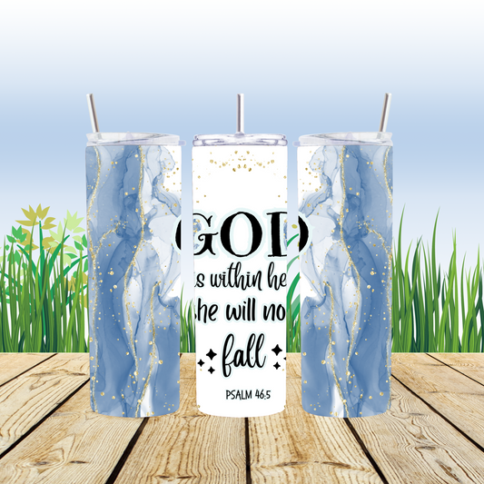 "God is Within Her" Inspirational Marble Tumbler – 20oz Stainless Steel