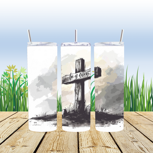 He Is Risen 20oz Christian Tumbler – Inspirational Cross Design