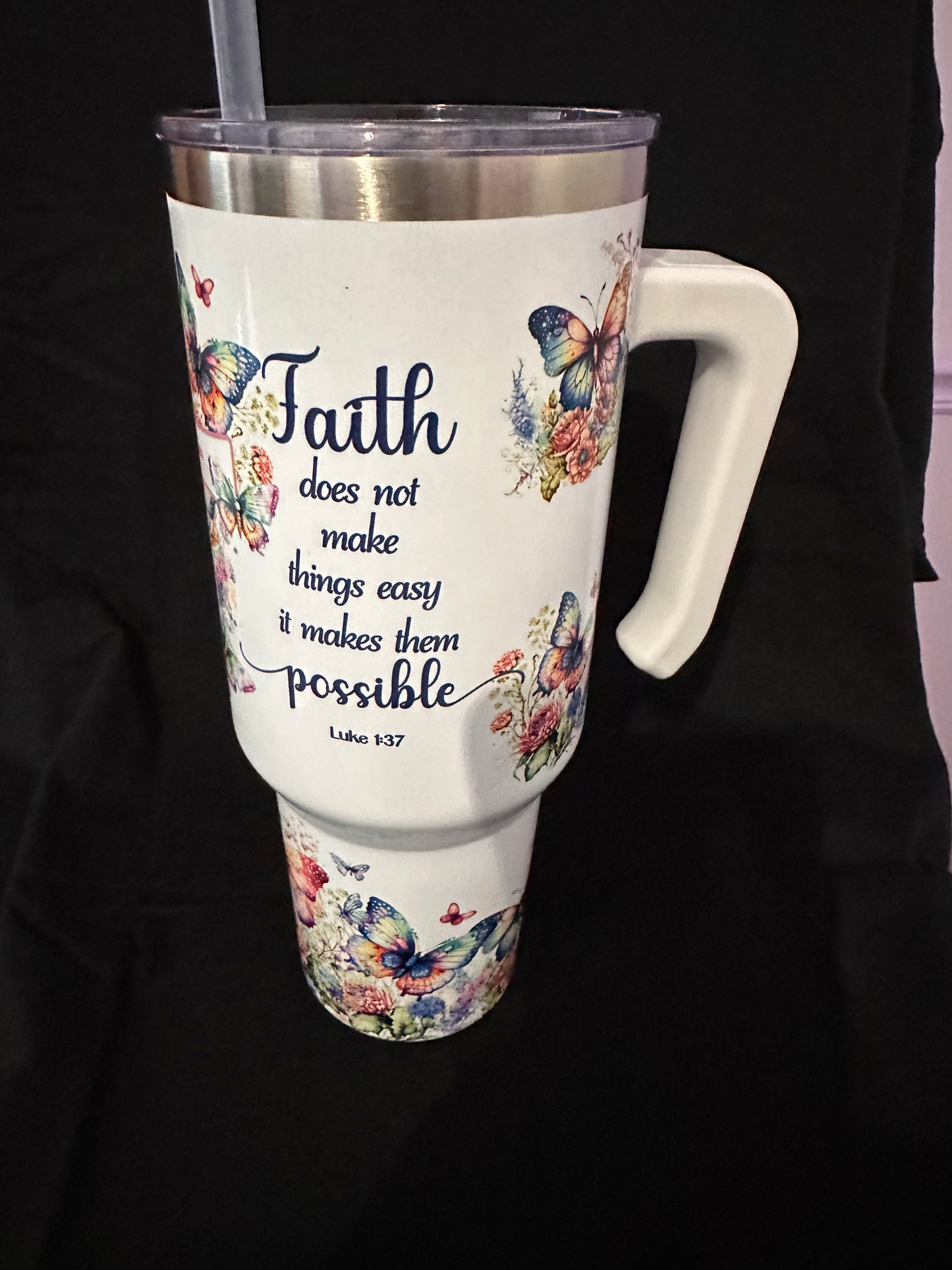 “Faith Makes It Possible” 40 oz Tumbler with Cross & Luke 1:37