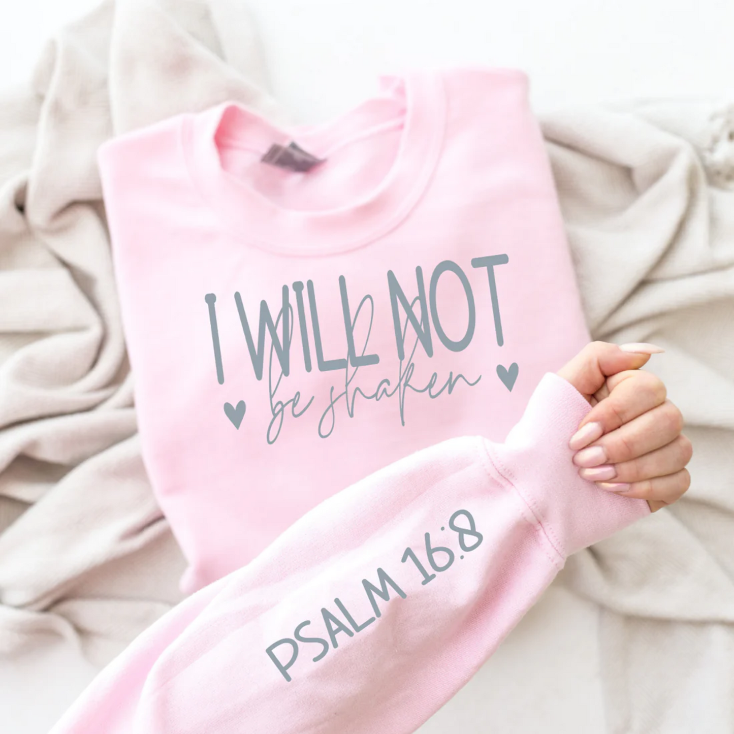 I Will Not be Shaken Psalm 16:8 Long Sleeve Tee